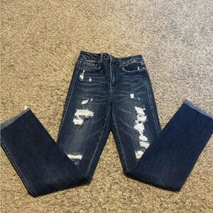 Flying Monkey Dark Blue Distressed Straight Leg Jeans Size 26